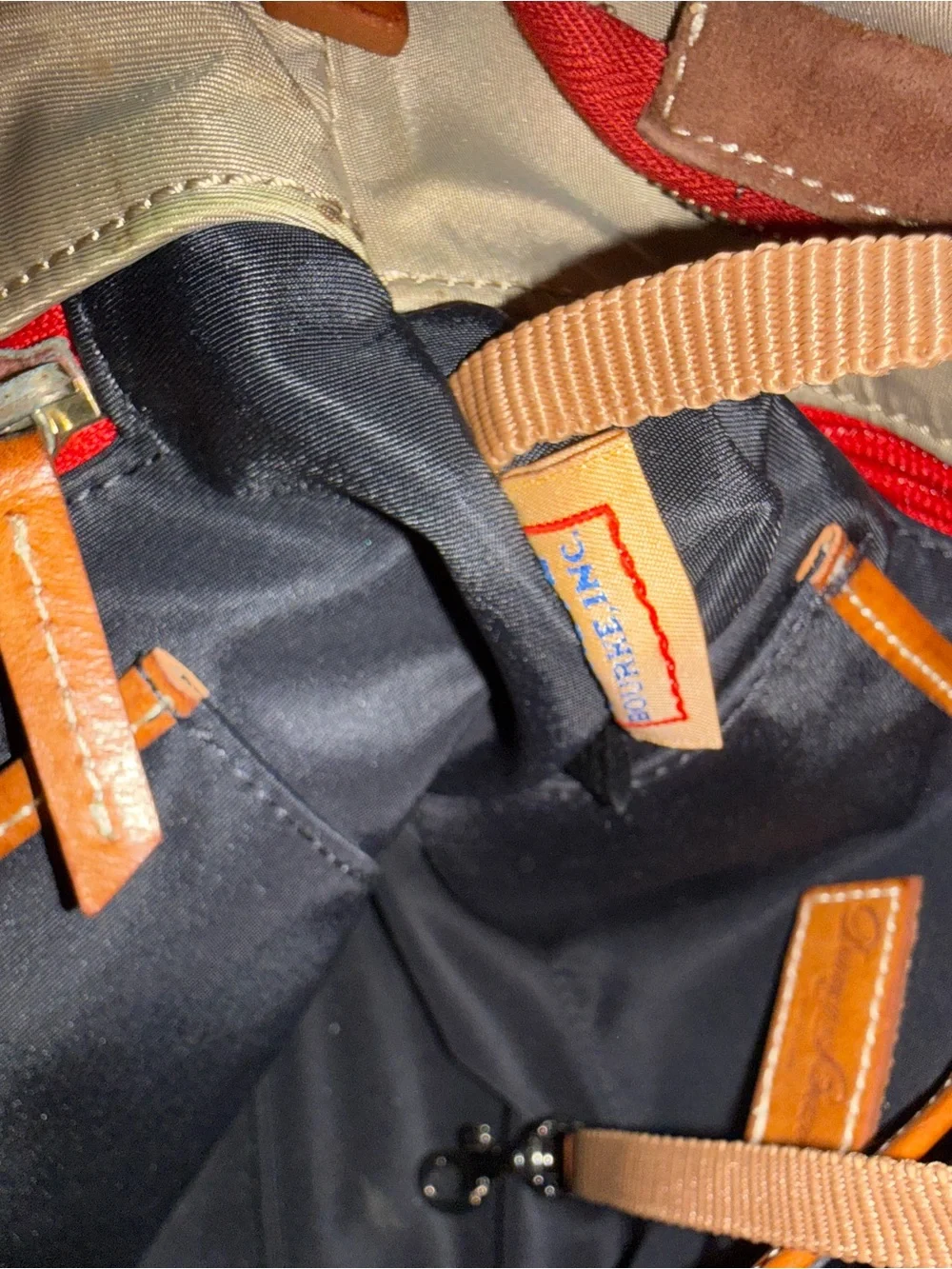 Dooney & Bourke Taupe and Brown Interior Tote with Red Zip Accents